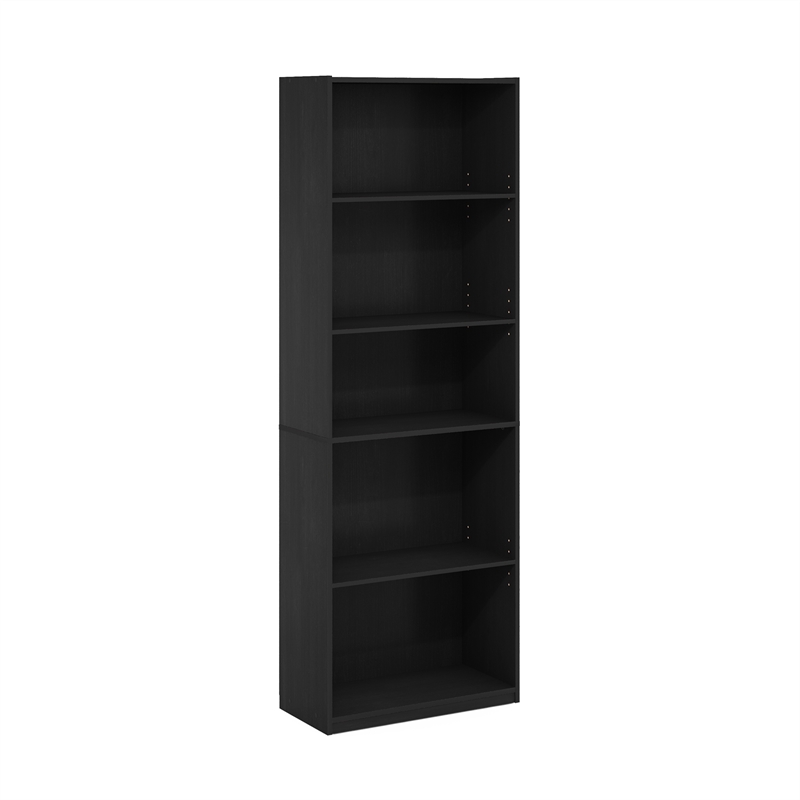 Pemberly Row 5-Tier Bookshelf with Adjustable Shelves in Darkwood
