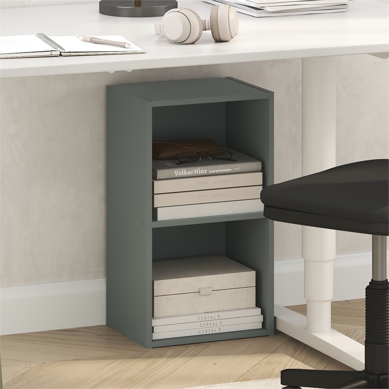 Pemberly Row 2 Tier Modern Bookshelf with Open Shelves in Sage Green Finish