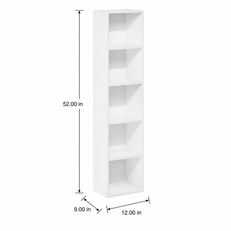 Pemberly Row 5 Tier Open Shelf Bookcase for Display and Storage in White