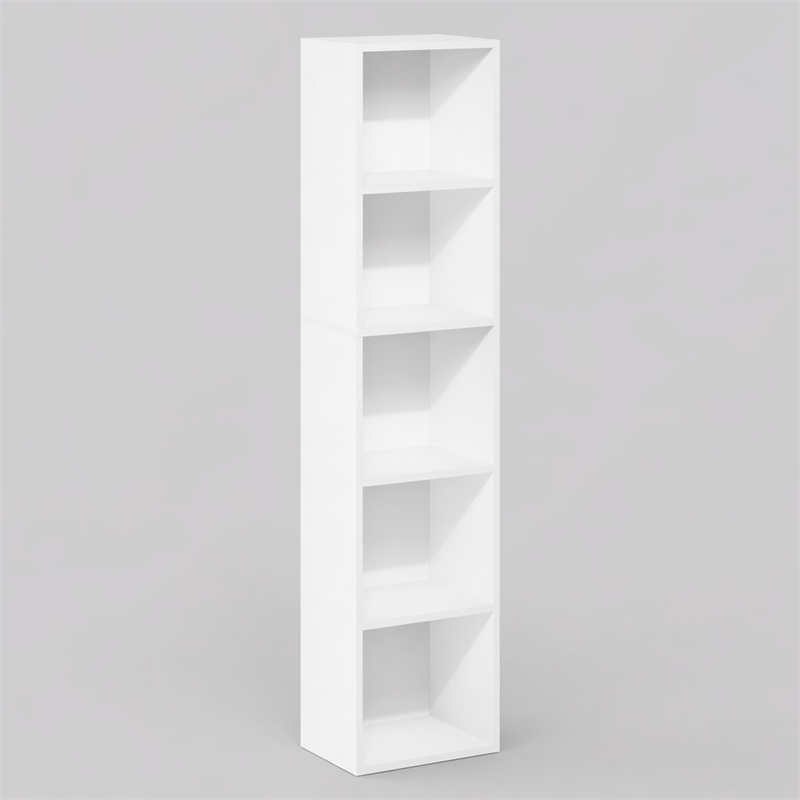 Pemberly Row 5 Tier Open Shelf Bookcase for Display and Storage in White