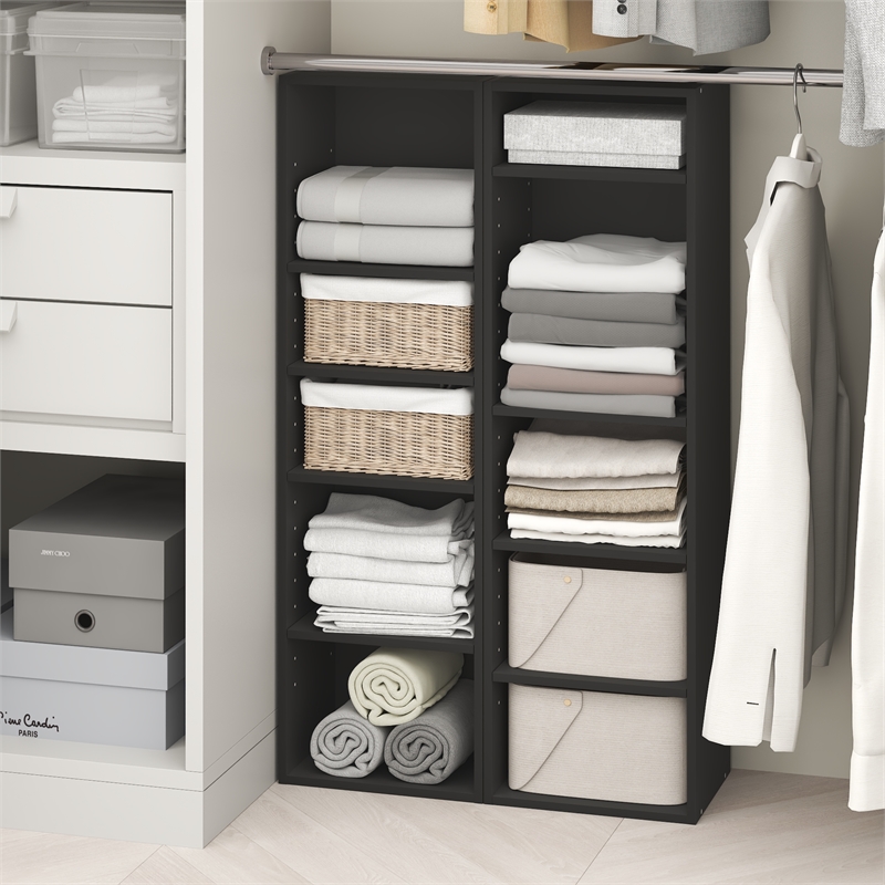 Pemberly Row 10 Tier Closet Organizer with Adjustable Shelves in Blackwood