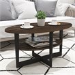 Pemberly Row Oval Coffee Table with Built-In Display Shelf in Walnut and Black