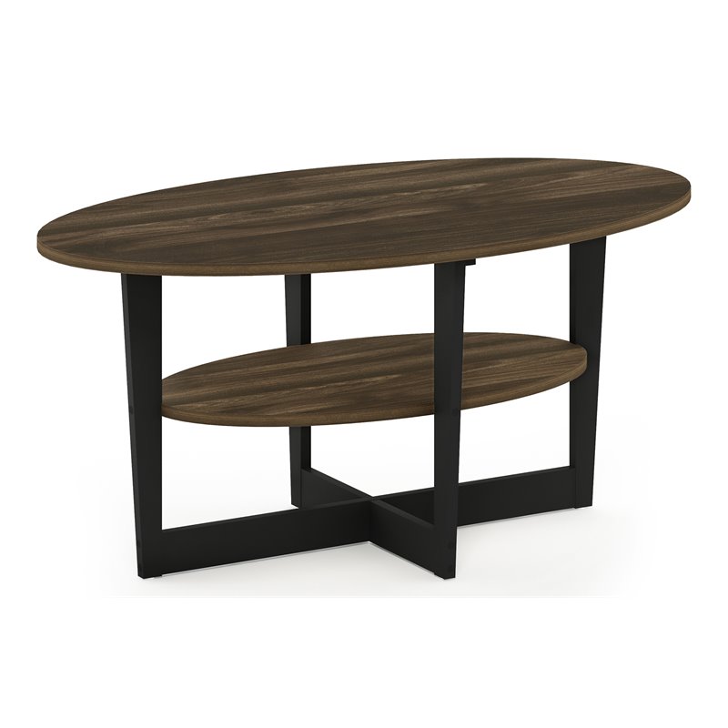 Pemberly Row Oval Coffee Table with Built-In Display Shelf in Walnut and Black