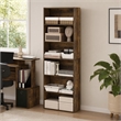 Pemberly Row Set of 2 Six Tier Bookshelf with Open Shelves in Amber Pine