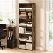 Pemberly Row Set of 2 Six Tier Bookshelf with Open Shelves in Amber Pine