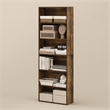 Pemberly Row Set of 2 Six Tier Bookshelf with Open Shelves in Amber Pine
