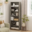 Pemberly Row Set of 2 Six Tier Bookshelf with Open Shelves in French Oak