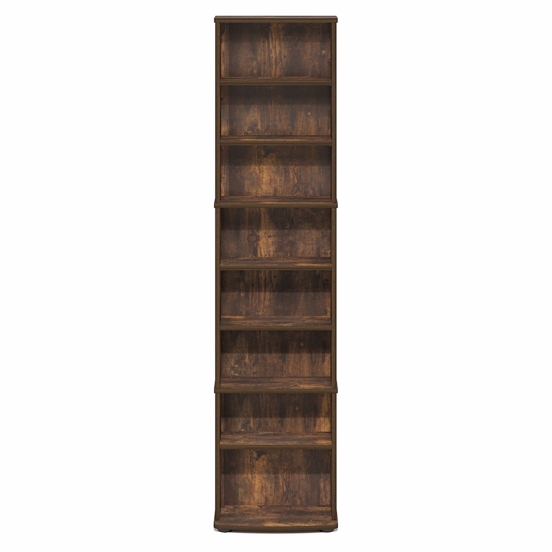 Pemberly Row 8 Tier Narrow Adjustable Media Shelf Storage Tower in Amber Pine