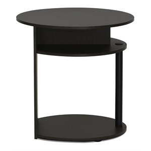 Pemberly Row Oval End Table with Open Shelves and Storage Bin in Walnut