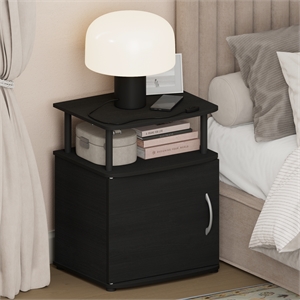 Pemberly Row Nightstand with Open Shelf and Door Cabinet in Black Finish