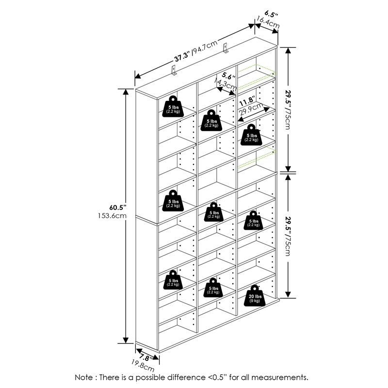 Pemberly Row 24 Shelf Multimedia Storage Tower with Wall Mount Kit in Americano