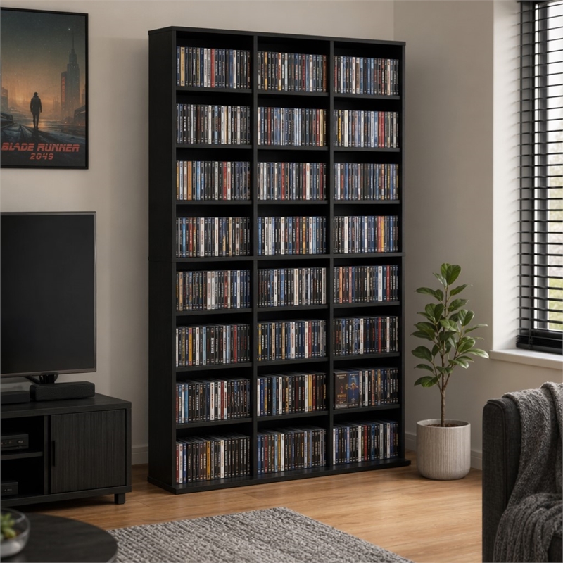 Pemberly Row 24 Shelf Multimedia Storage Tower with Wall Mount Kit in Americano