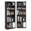 Pemberly Row Set of 2 Five Tier Bookshelf with Adjustable Shelf in Black