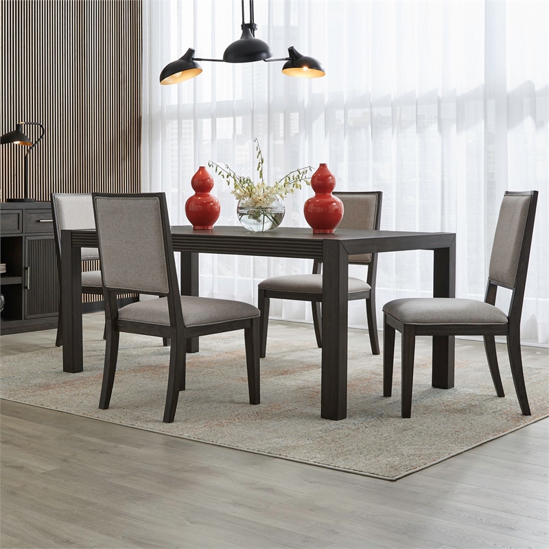 Pemberly Row 5 Piece Rectangular Dining Room Table Set in Brown