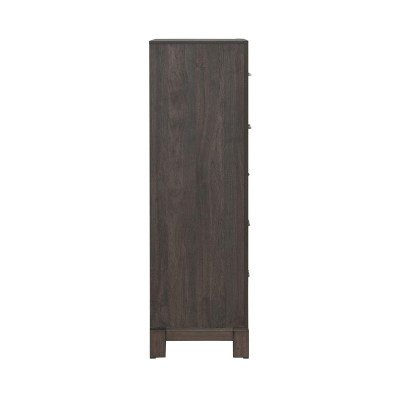 Pemberly Row 5 Drawer Chest with Wood Framed Drawers in Brown