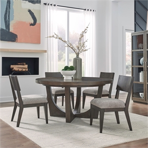 Pemberly Row 5 Piece Pedestal Table Dining Room Set in Brown