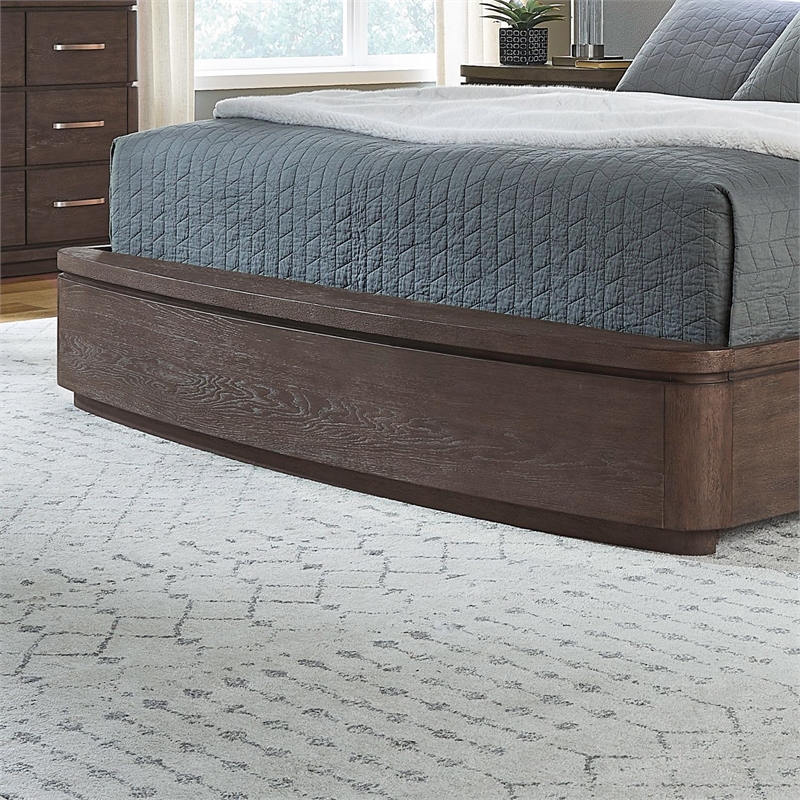 Pemberly Row Queen Panel Bed with Dresser Mirror Chest and Nightstand in Brown