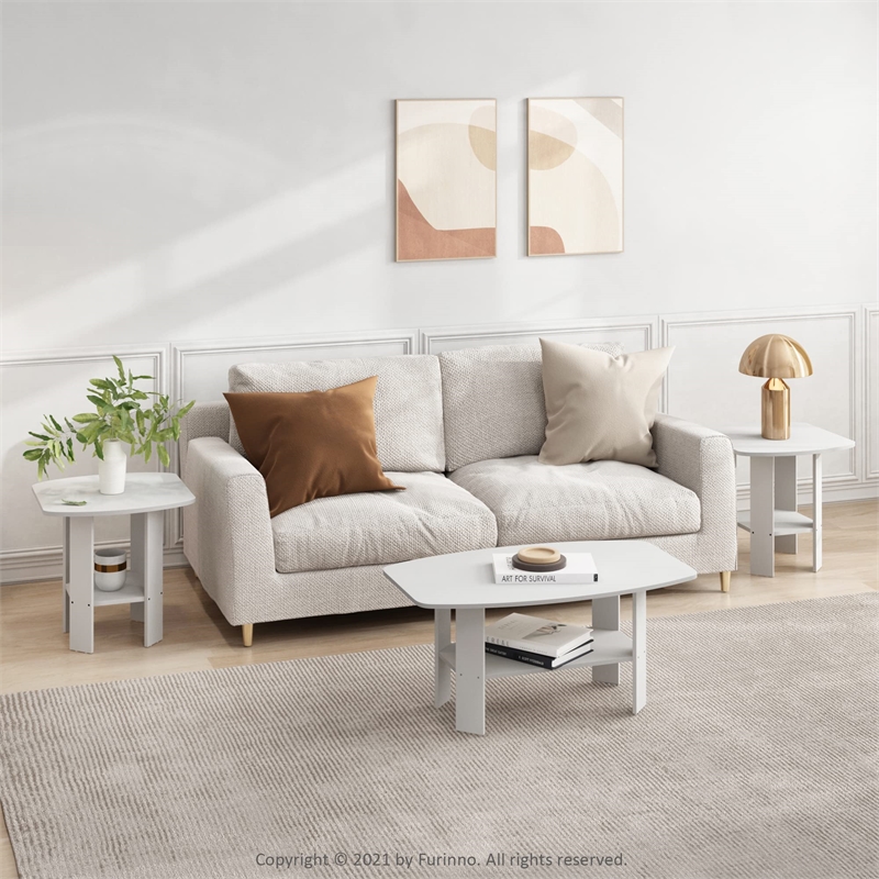 Pemberly Row Oval End Table with Open Shelf in White Finish Set of 2