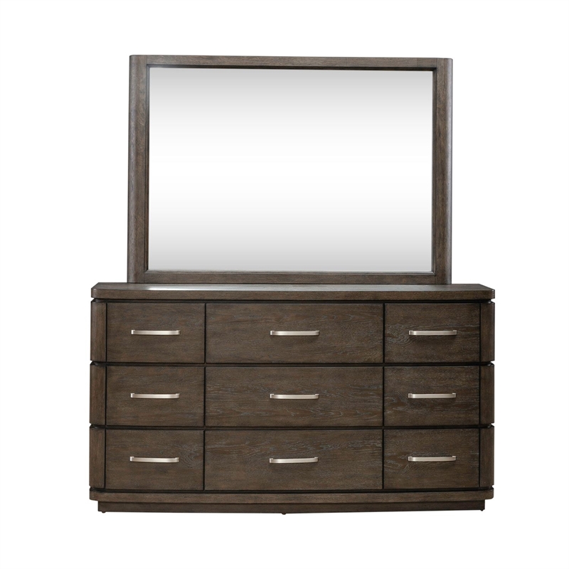 Pemberly Row King Panel Bed with Dresser and Mirror in Brown