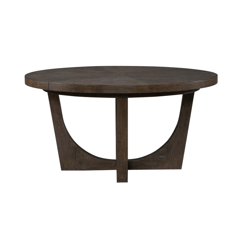 Pemberly Row Pedestal Dining Table with Sunburst Veneer Top in Brown
