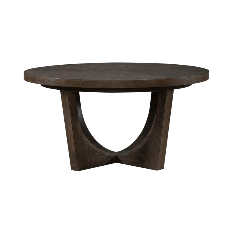 Pemberly Row Pedestal Dining Table with Sunburst Veneer Top in Brown