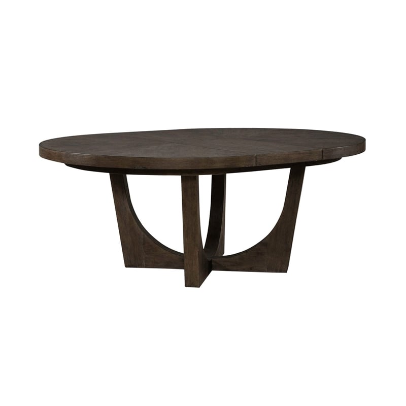 Pemberly Row Pedestal Dining Table with Sunburst Veneer Top in Brown