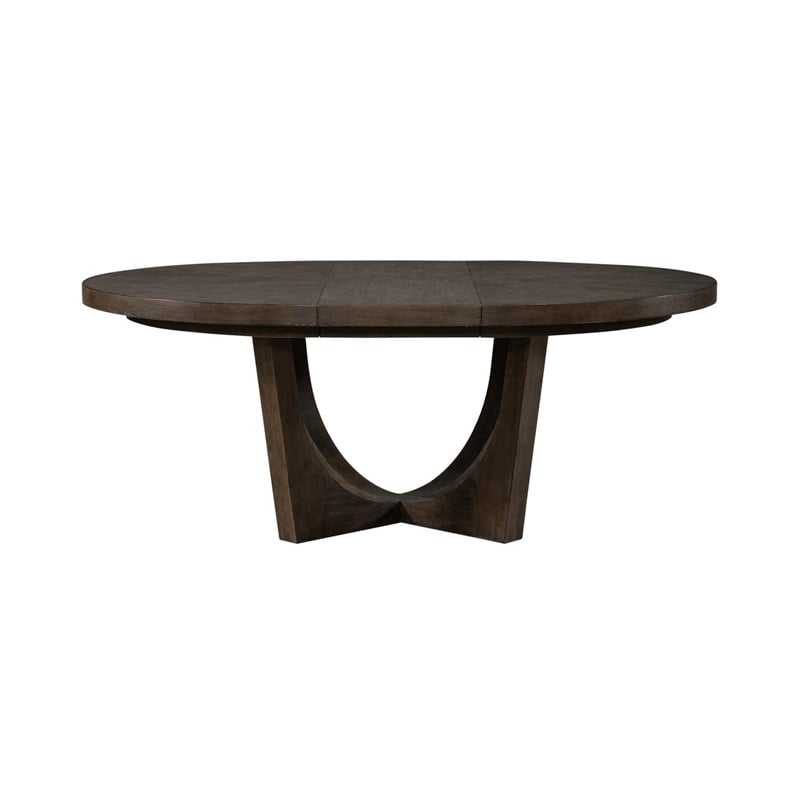 Pemberly Row Pedestal Dining Table with Sunburst Veneer Top in Brown