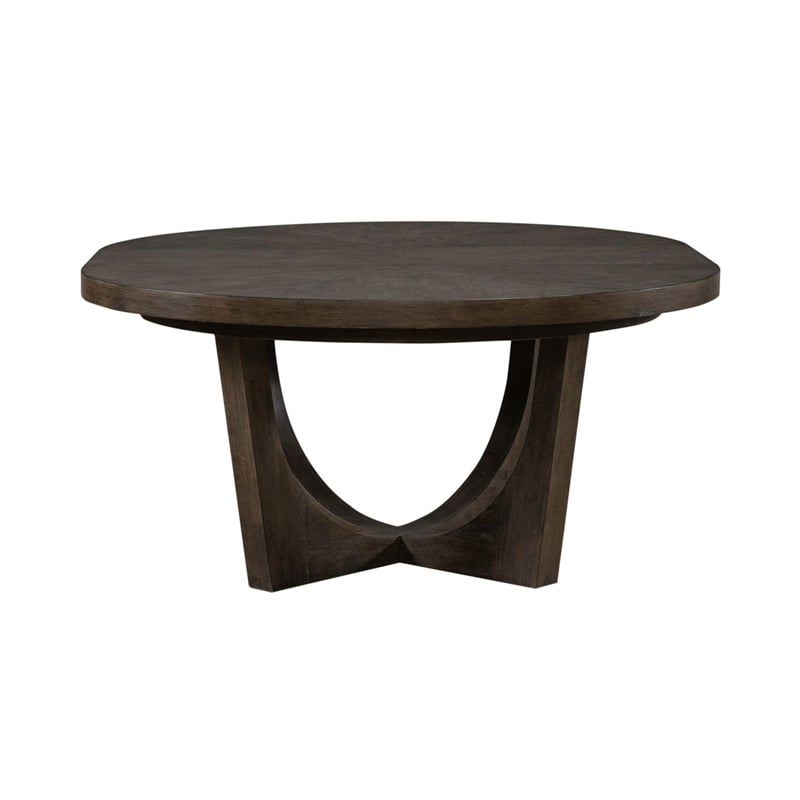 Pemberly Row Pedestal Dining Table with Sunburst Veneer Top in Brown