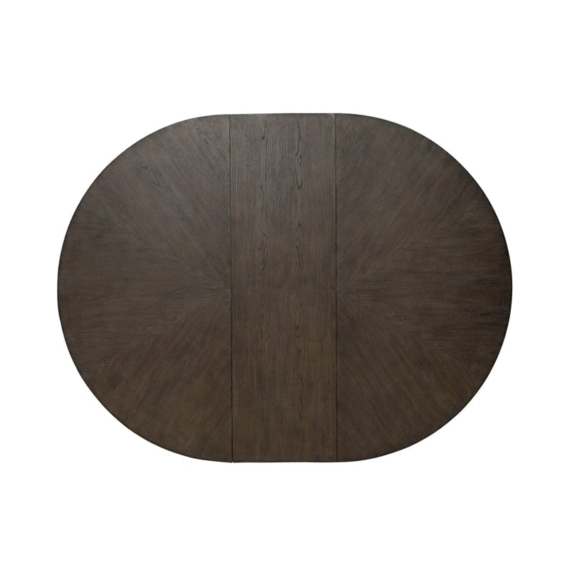Pemberly Row Pedestal Dining Table with Sunburst Veneer Top in Brown
