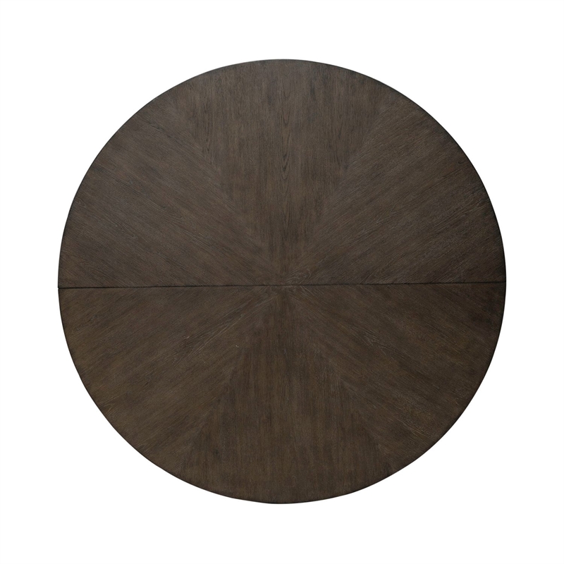 Pemberly Row Pedestal Dining Table with Sunburst Veneer Top in Brown