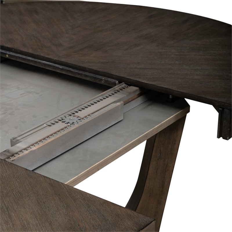 Pemberly Row Pedestal Dining Table with Sunburst Veneer Top in Brown