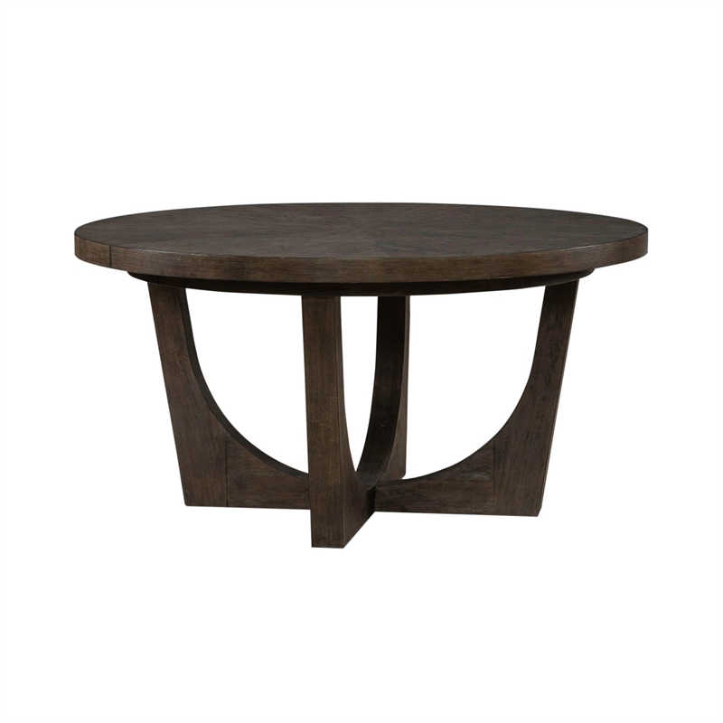 Pemberly Row Pedestal Dining Table with Sunburst Veneer Top in Brown