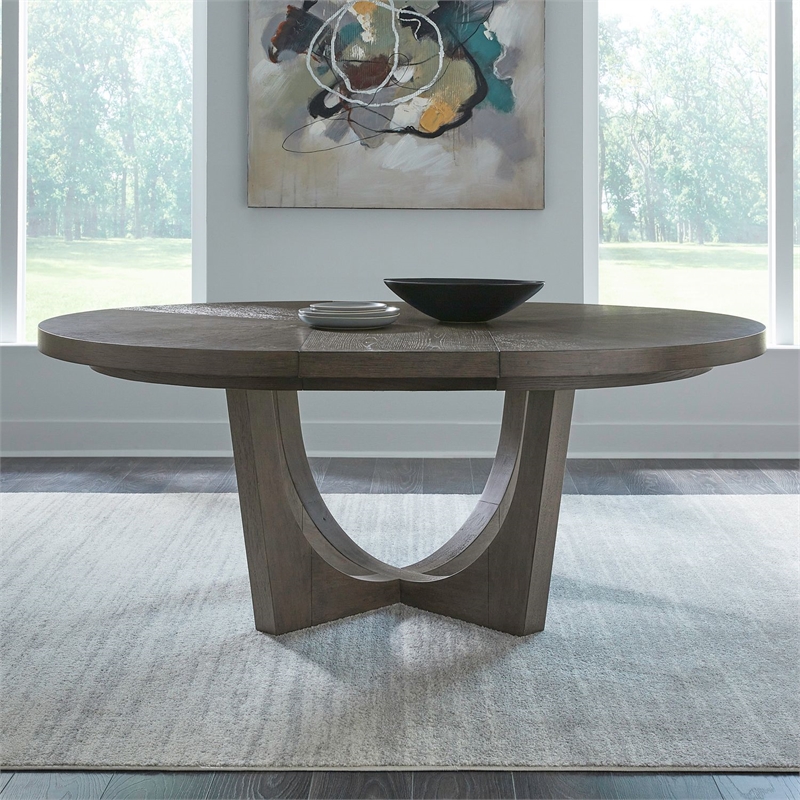 Pemberly Row Pedestal Dining Table with Sunburst Veneer Top in Brown