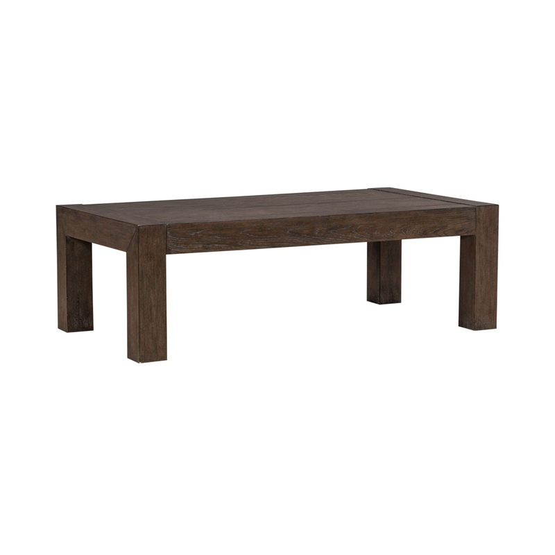 Pemberly Row Rectangular Cocktail Table with Planked Top in Brown