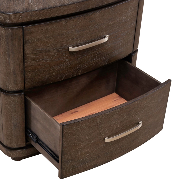 Pemberly Row Nightstand with Charging Station and Starburst Top in Brown