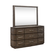 Pemberly Row 9 Drawer Dresser and Mirror with Starburst Veneer in Brown