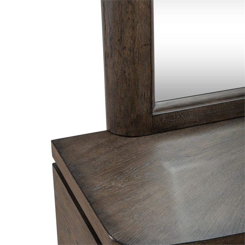 Pemberly Row 9 Drawer Dresser and Mirror with Starburst Veneer in Brown