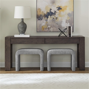 Pemberly Row 3 Piece Console Table and Upholstered Stool Set in Brown
