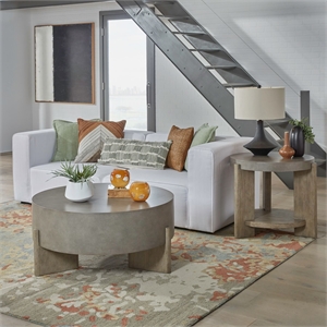 Pemberly Row 3 Piece Round Cocktail and End Table Set in Dusty Taupe Concrete