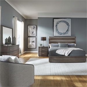 Pemberly Row King Panel Bed with Dresser Mirror and Nightstand in Brown