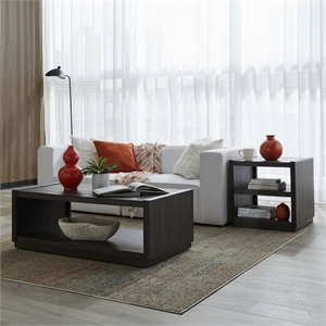 Pemberly Row 3 Piece Cocktail Table Set with Reeded Pilasters in Brown
