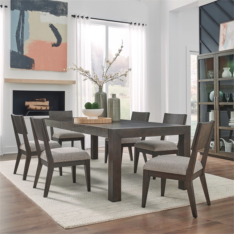 Pemberly Row 7 Piece Rectangular Table Dining Set with Chairs in Brown