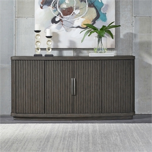 Pemberly Row Dining Buffet with 4 Reeded Doors and Hidden Drawer in Brown