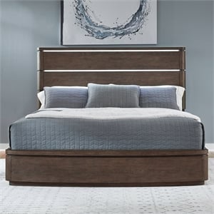 Pemberly Row Queen Panel Bed with Touch LED Lighting in Brown