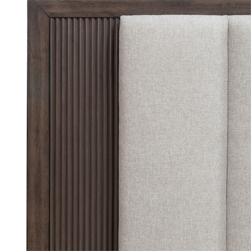 Pemberly Row King Upholstered Bed with Channeled Gray Panels in Brown