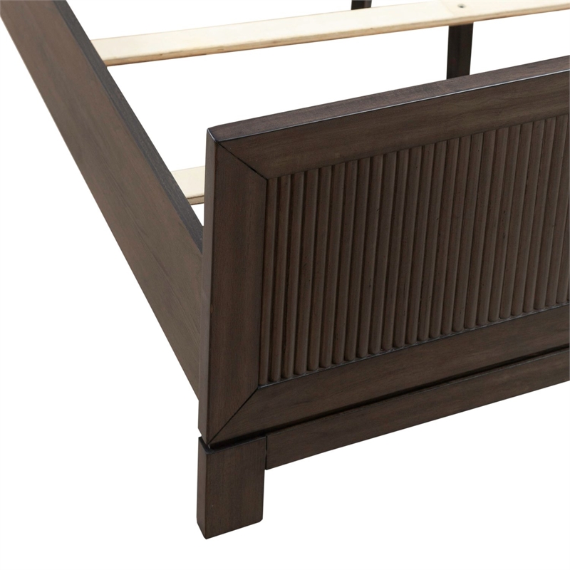 Pemberly Row King Upholstered Bed with Channeled Gray Panels in Brown