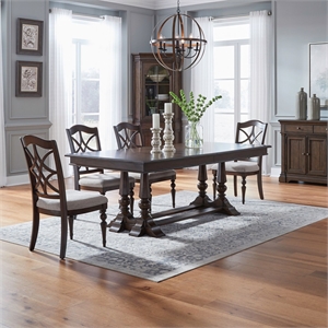 Pemberly Row 5 Piece Trestle Table Set with Splat Back Chairs in Cherry