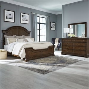 Pemberly Row King Poster Bed with Dresser and Mirror in Cherry