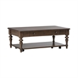 Pemberly Row Rectangular Cocktail Table with Casters and Open Shelf in Cherry