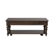 Pemberly Row Rectangular Cocktail Table with Casters and Open Shelf in Cherry